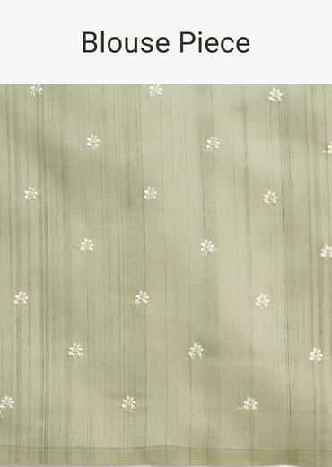Pista Green Tussar Saree With Unstitched Blouse