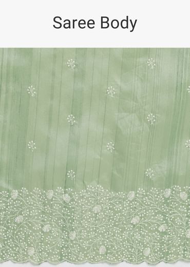 Pista Green Tussar Saree With Unstitched Blouse