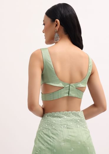 Pista Green Tussar Saree With Unstitched Blouse
