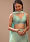 Pool Blue Sleeveless Blouse In Raw Silk With Plunging Sweetheart Neckline And Curved Hem