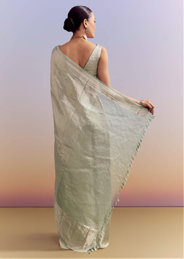 Powder Blue Chanderi Silk Woven Saree With Zari Work