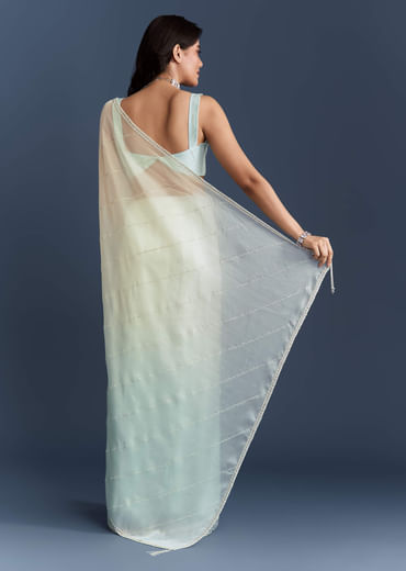 Powder Blue Organza Saree With Heavy Hand Embroidery