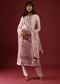 Powder Peach Straight Cut Suit With Multi Colored Thread Embroidered Floral Motifs On The Yoke And Organza Dupatta