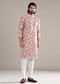 Powder Pink Kurta Set For Men With Floral Print And Mirror Work