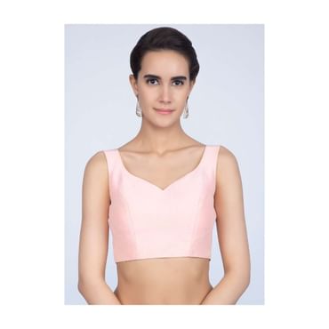 Powder Pink Blouse In Raw Silk With Sweet Heart Neck