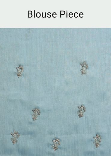Powder Blue Embroidered Chinnon Saree With Unstitched Blouse