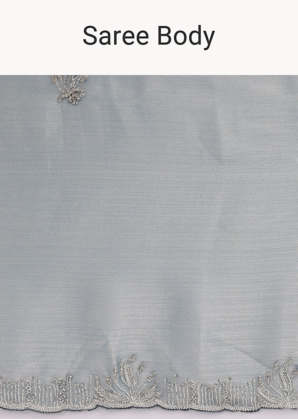 Powder Blue Embroidered Chinnon Saree With Unstitched Blouse