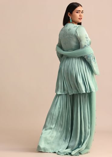 Powder Blue Embroidered Kurta Sharara With Dupatta