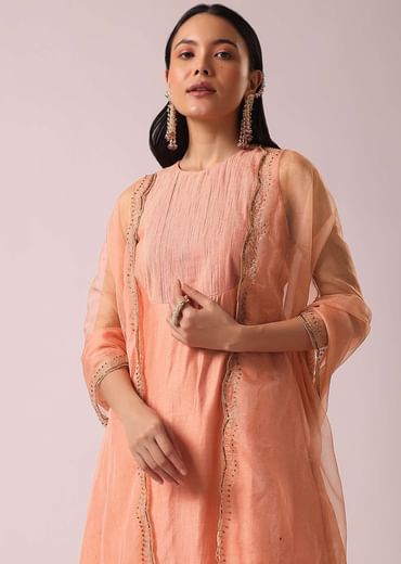 Powder Peach Chanderi Kurta And Pant Set