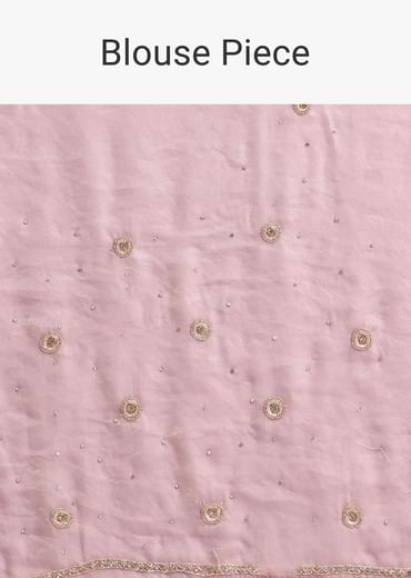 Powder Pink Embroidered Saree And Unstitched Blouse