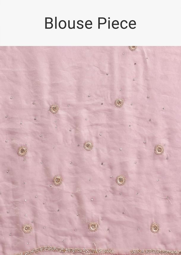 Powder Pink Embroidered Saree And Unstitched Blouse