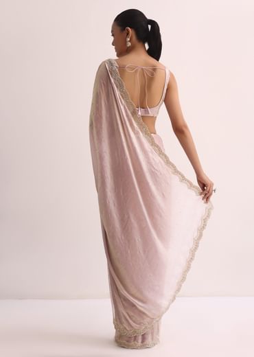 Powder Pink Embroidered Saree And Unstitched Blouse