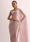 Powder Pink Embroidered Saree And Unstitched Blouse