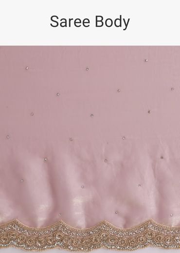 Powder Pink Embroidered Saree And Unstitched Blouse
