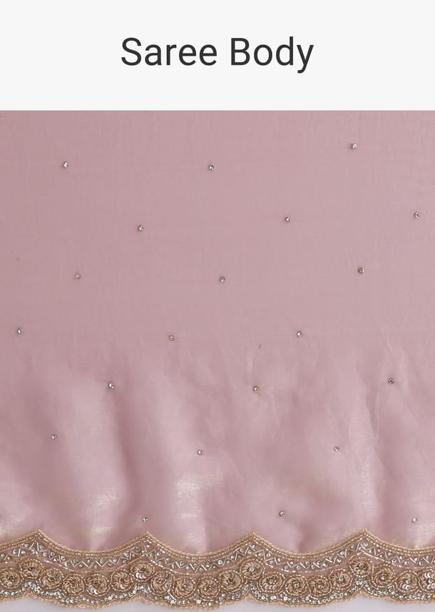 Powder Pink Embroidered Saree And Unstitched Blouse