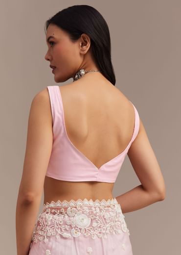 Powder Pink Net Saree Embroidered With Beads And Sequins