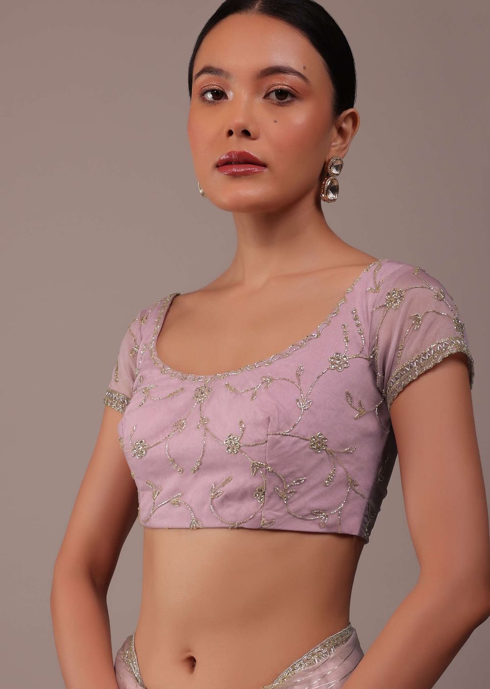 Powder Pink Organza Saree With Zari And Cut Dana Work