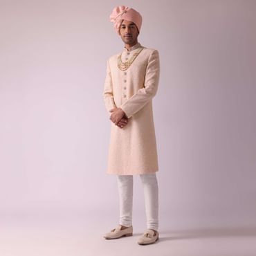 Powder Pink Sherwani In Georgette With Heavy Embroidery