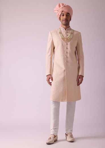 Powder Pink Sherwani In Georgette With Heavy Embroidery