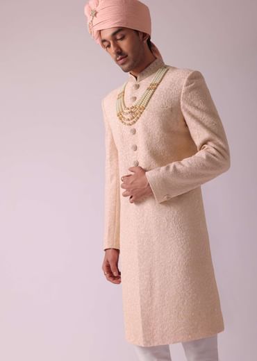 Powder Pink Sherwani In Georgette With Heavy Embroidery