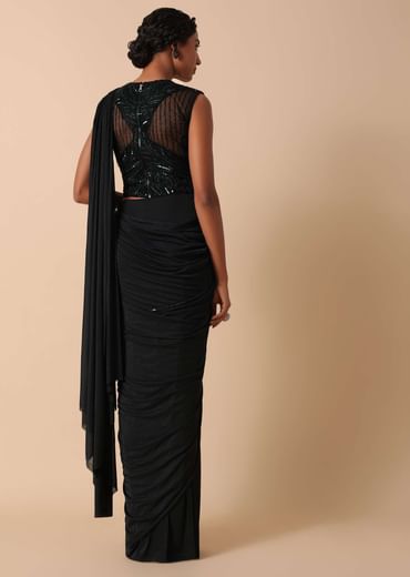 Pre Stitched Black Saree With Cut Dana Embellishments