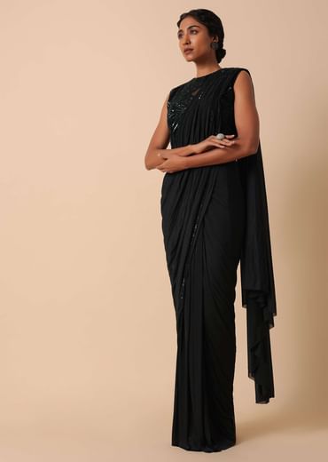 Pre Stitched Black Saree With Cut Dana Embellishments