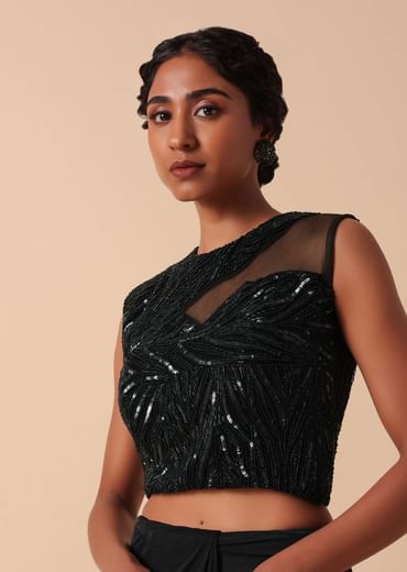 Pre Stitched Black Saree With Cut Dana Embellishments