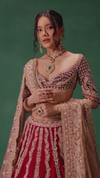Maroon Raw Silk Lotus Embroidered Kali Lehenga Dupatta Set