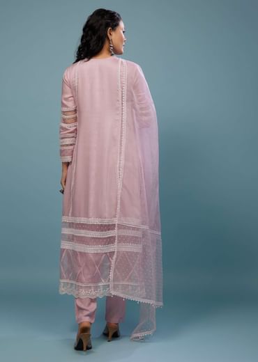 Petal Pink Pant Suit Set In Viscose Silk