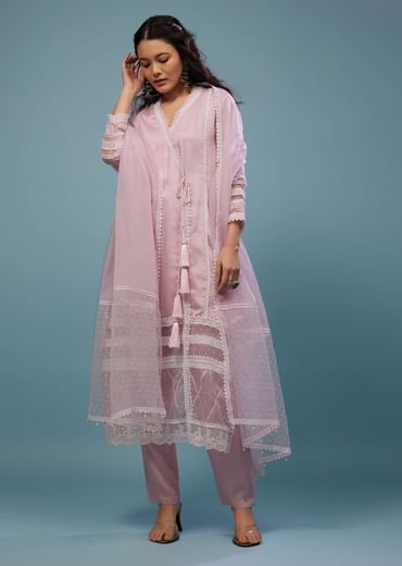 Petal Pink Pant Suit Set In Viscose Silk