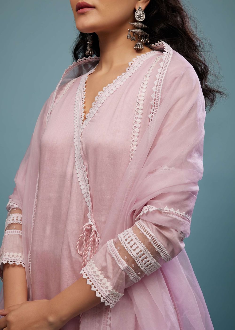 Petal Pink Pant Suit Set In Viscose Silk