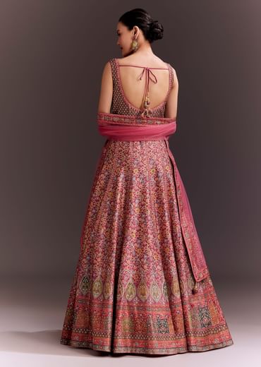 Punch Pink Embroidered Anarkali With Net Dupatta