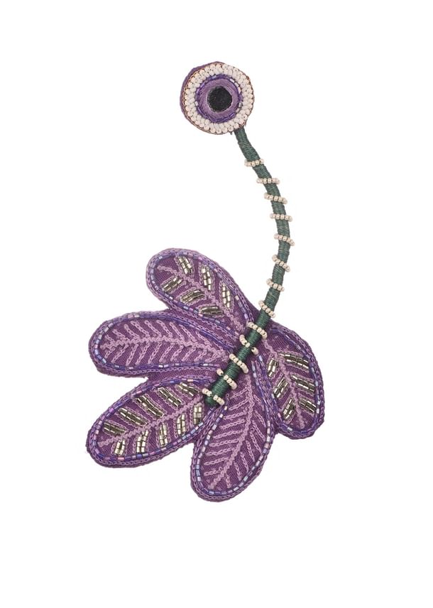 Purple And White Hand Embroidered Thread And Beaded Boho Dangler Earrings Purple And White Hand Embroidered Thread And Beaded Boho Dangler Earrings