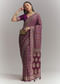 Purple Banarasi Georgette Embroidered Saree With Heavy Hand Embroidery