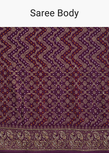 Purple Banarasi Georgette Embroidered Saree With Heavy Hand Embroidery