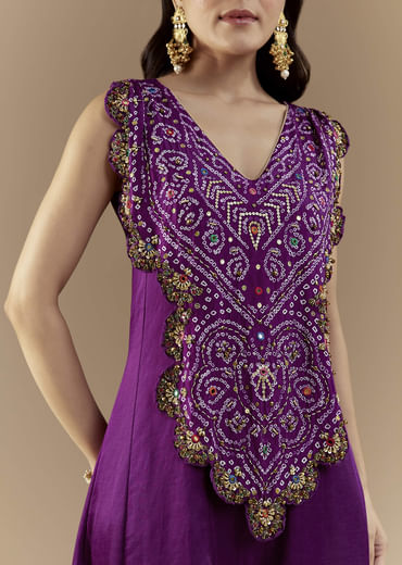 Purple Bandhani with Sequins Work Silk Jumpsuit