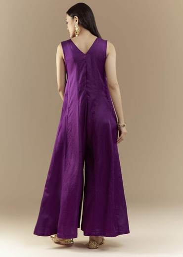 Purple Bandhani with Sequins Work Silk Jumpsuit