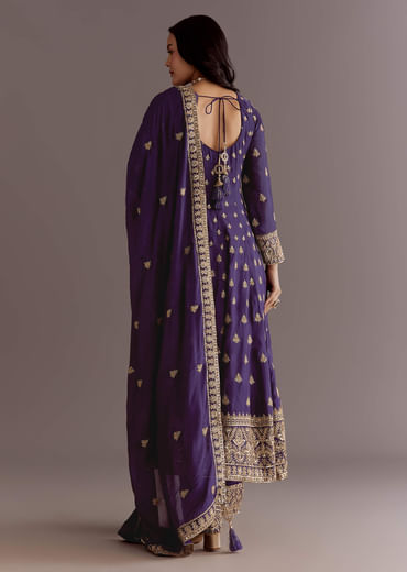 Purple Chinon Anarkali Dupatta Suit With Sequin Work