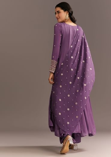 Purple Chinon Kurta With Zardosi Sleeves And Butti Dupatta