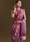 Purple Cotton Linen Saree With Faded Florals