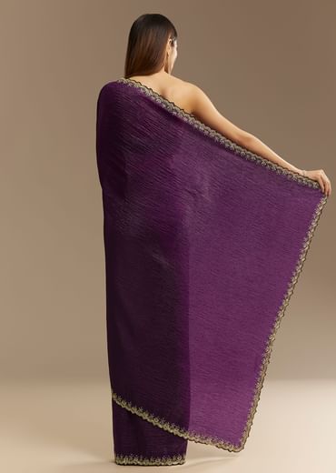Purple Crushed Tissue Saree With Cutdana And Beads Embroidery