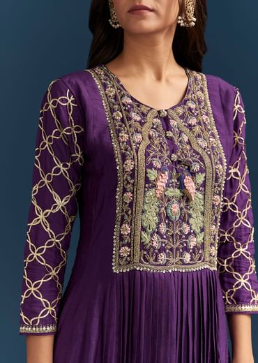 Purple Dola Silk Anarkali Suit With Gotta And Beaded Embroidery