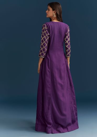 Purple Dola Silk Anarkali Suit With Gotta And Beaded Embroidery