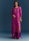 Purple Dola Silk Kurta Set With Floral Print And Embroidered Accents