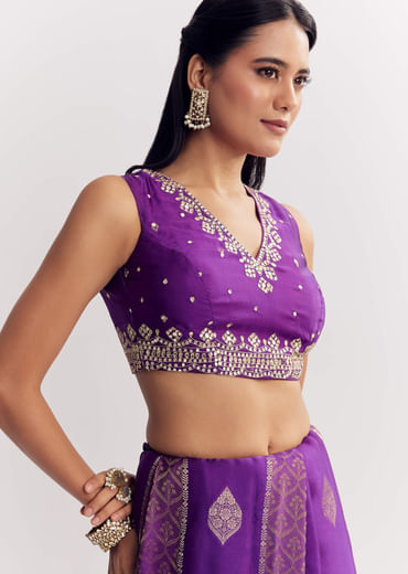 Purple Dola Silk Saree With Gota Patti Motif And Embroidered Blouse