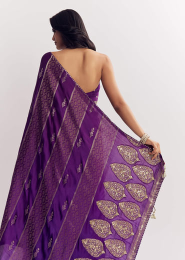 Purple Dola Silk Saree With Gota Patti Woven Motif