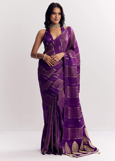 Purple Dola Silk Saree With Gota Patti Woven Motif