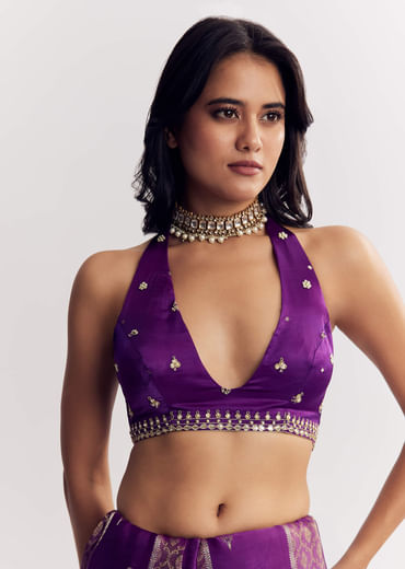 Purple Dola Silk Saree With Gota Patti Woven Motif