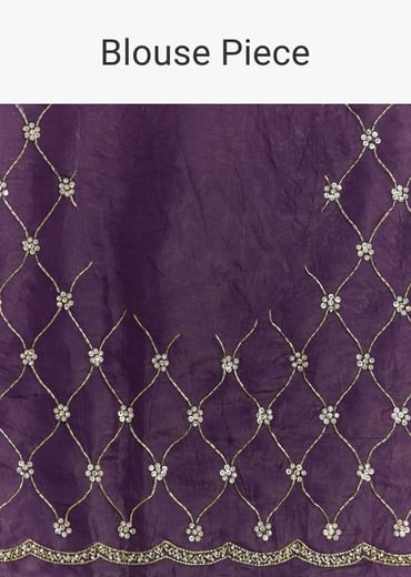 Purple Embroidered Crushed Tissue Saree With Cutdana And Sequins