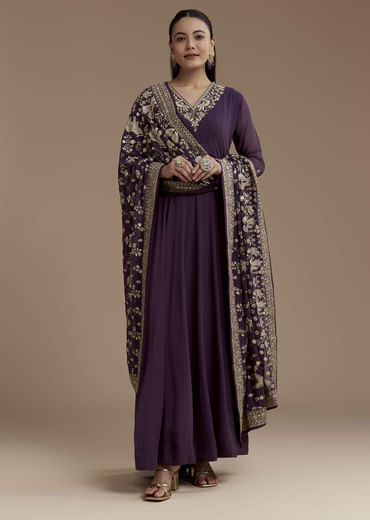 Purple Georgette Anarkali Set with Sequin Work